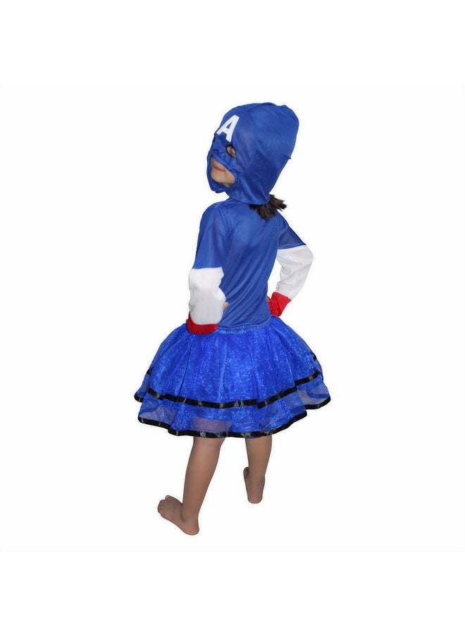 Kaku Fancy Dresses Polyester Brave Little Captain Super Hero Girl Costume -Multicolor, 5-6 Years, For Girls