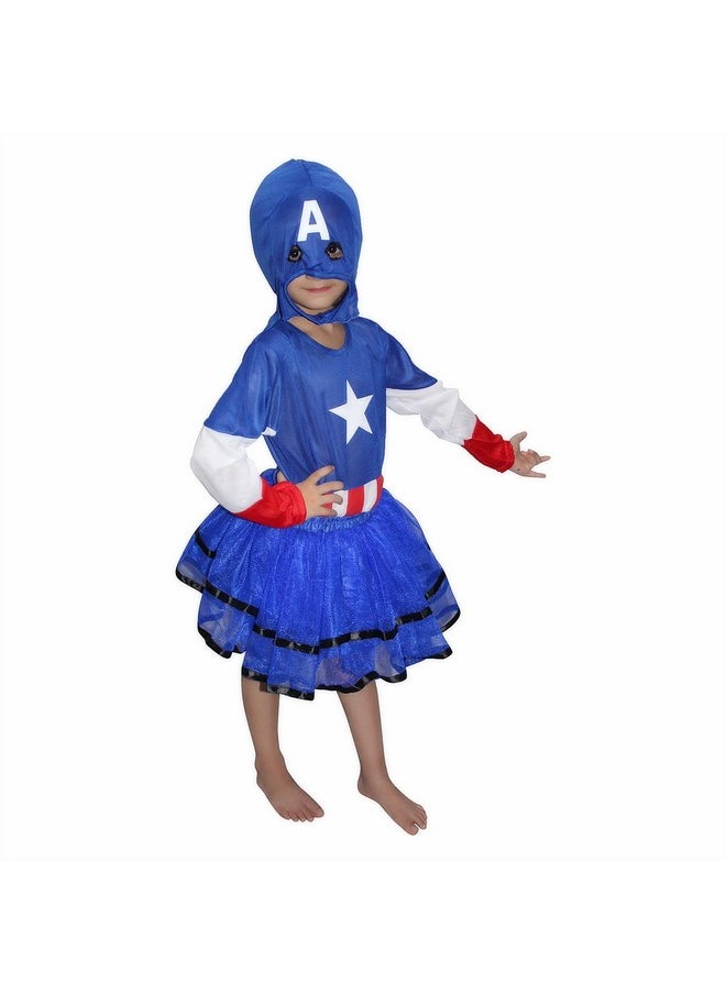 Kaku Fancy Dresses Polyester Brave Little Captain Super Hero Girl Costume -Multicolor, 5-6 Years, For Girls