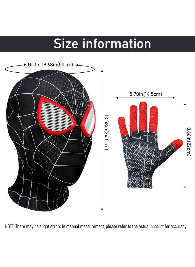 Fancyku® 3D Spider-Man Mask and Gloves Gift, Spiderman Masks Spider Man Cosplay Costumes Superhero Lenses for Adult Kids, Role Play Superhero Masks for Halloween Masquerade Cosplay (Black)