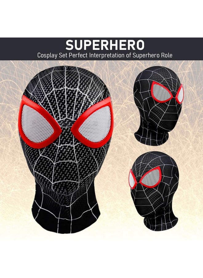 Fancyku® 3D Spider-Man Mask and Gloves Gift, Spiderman Masks Spider Man Cosplay Costumes Superhero Lenses for Adult Kids, Role Play Superhero Masks for Halloween Masquerade Cosplay (Black)