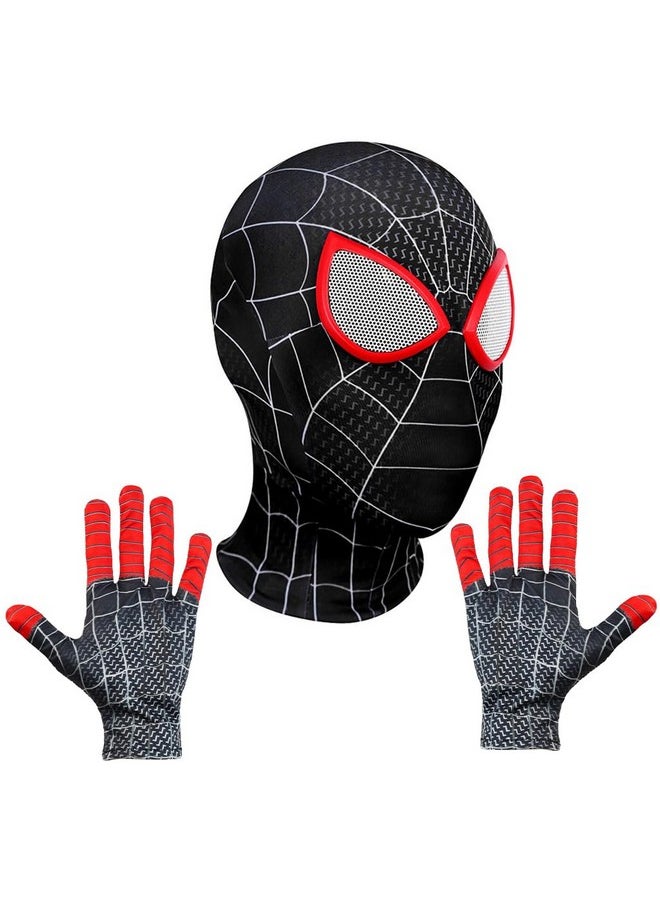 Fancyku® 3D Spider-Man Mask and Gloves Gift, Spiderman Masks Spider Man Cosplay Costumes Superhero Lenses for Adult Kids, Role Play Superhero Masks for Halloween Masquerade Cosplay (Black)