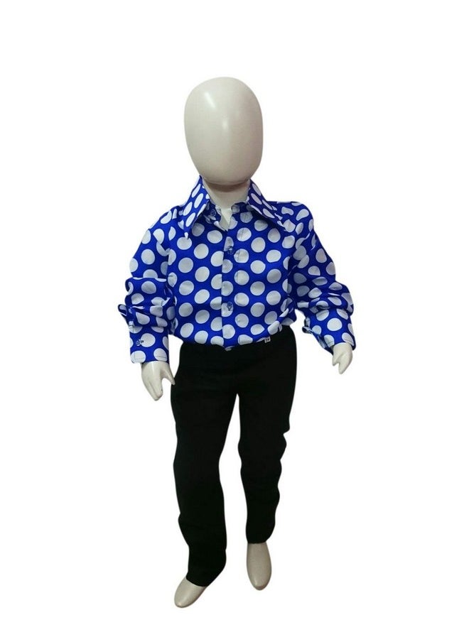 BookMyCostume Blue Polka Dots Shirt & Black Pant | Retro Theme Kids Fancy Dress Costume 5-6 years