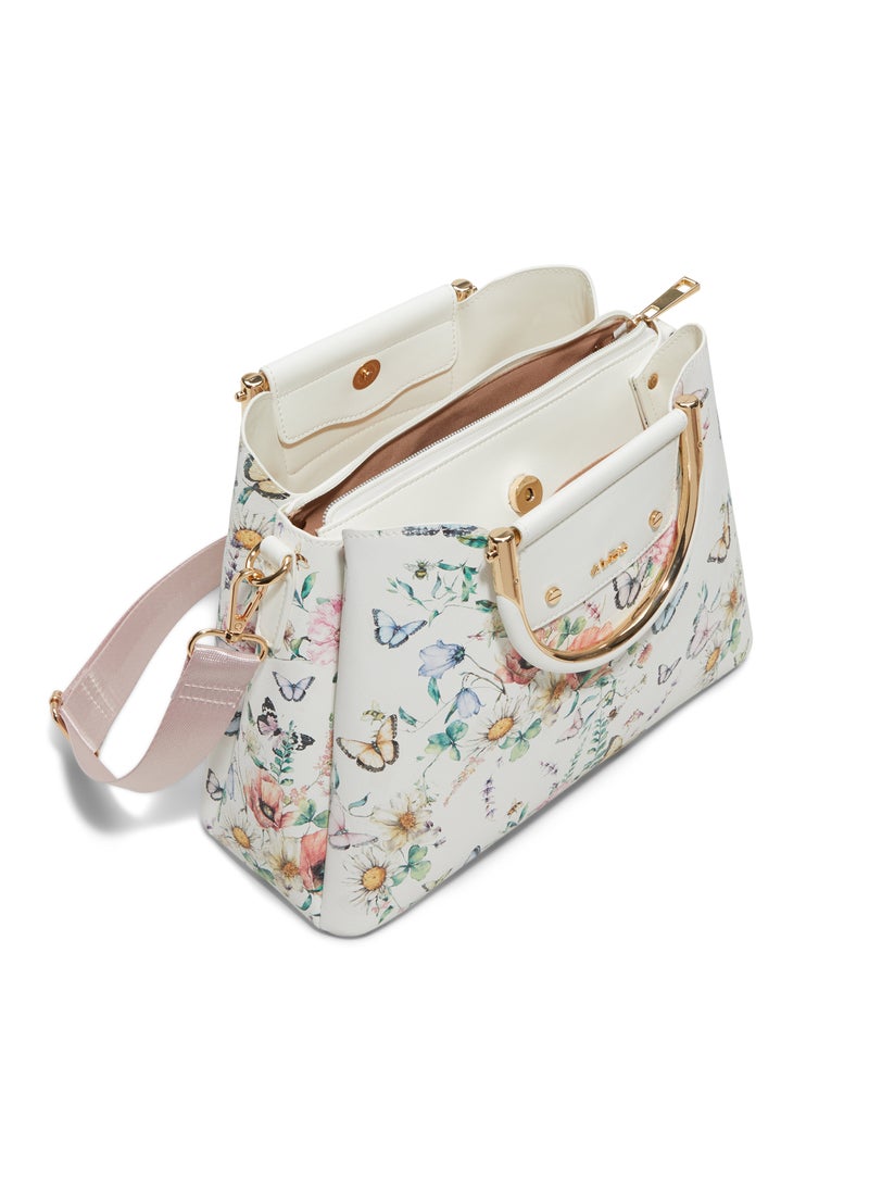 Top Handle Floral Printed Zip Through Satchels