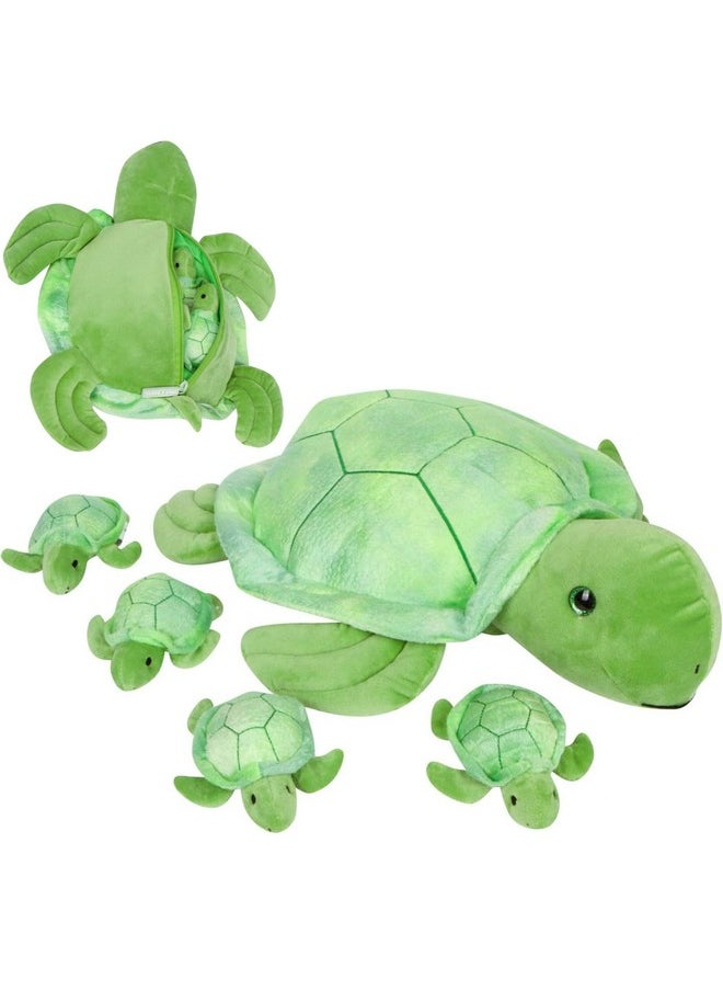 Stuffed Turtle Plush Toy - Cute Mommy Turtle With 4 Baby Turtles - Magical Sea Turtle Stuffed Animals For Girls Ages 3-8 - Plush Pillow Companion For Imaginative Playtime And Snuggles