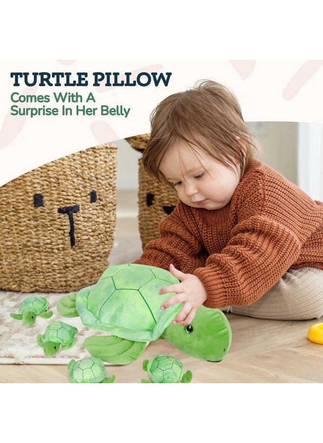 Stuffed Turtle Plush Toy - Cute Mommy Turtle With 4 Baby Turtles - Magical Sea Turtle Stuffed Animals For Girls Ages 3-8 - Plush Pillow Companion For Imaginative Playtime And Snuggles