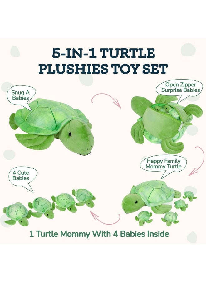 Stuffed Turtle Plush Toy - Cute Mommy Turtle With 4 Baby Turtles - Magical Sea Turtle Stuffed Animals For Girls Ages 3-8 - Plush Pillow Companion For Imaginative Playtime And Snuggles