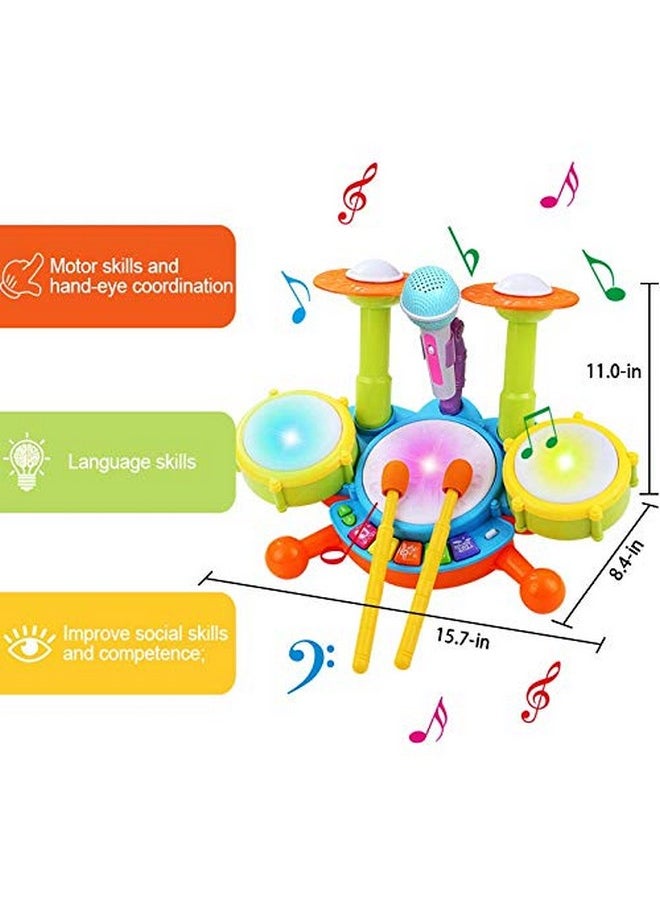 POKONBOY Kids Drum Set Toddler Toys with Adjustable Microphone, Musical Instruments Playset Fit for 2-12 Year Olds Boys and Girls