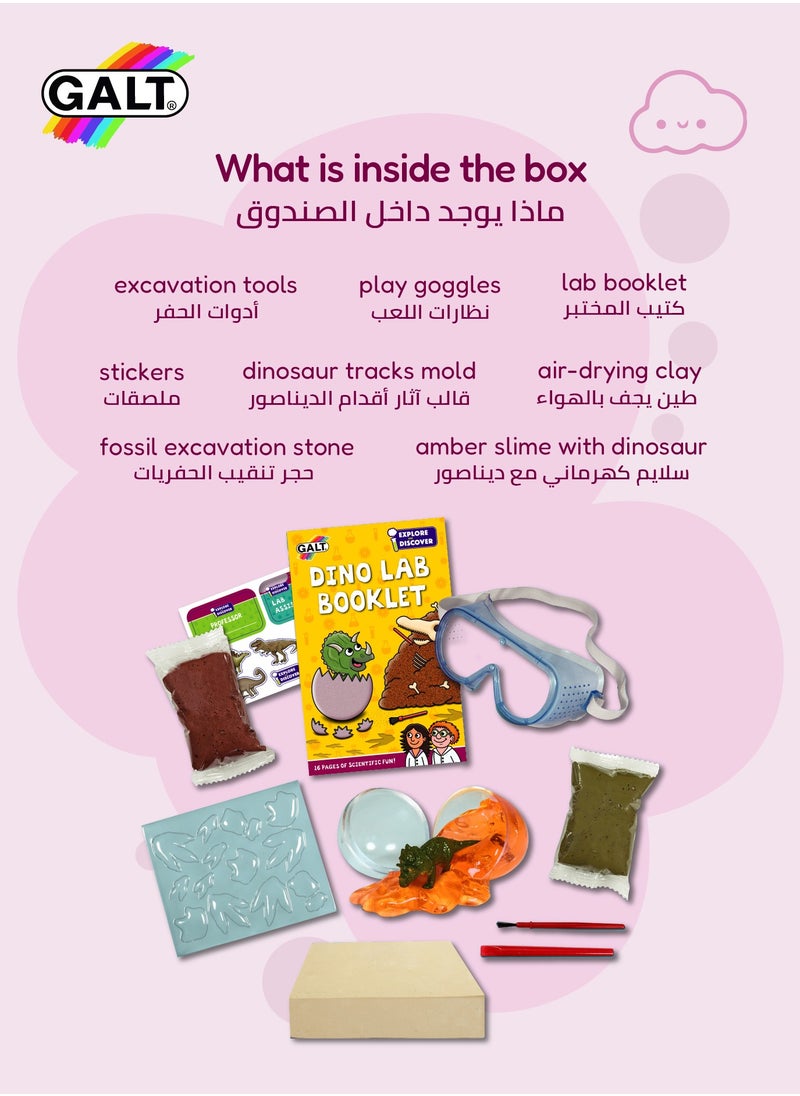 STEM Dino Lab Science Kit for Kids 5+ | Dinosaur Fossil Excavation | Amber Slime | Dinosaur Tracks Creation | Includes 16-Page Lab Book | Dimensions L 15.5 x B 5 x H 26 cm