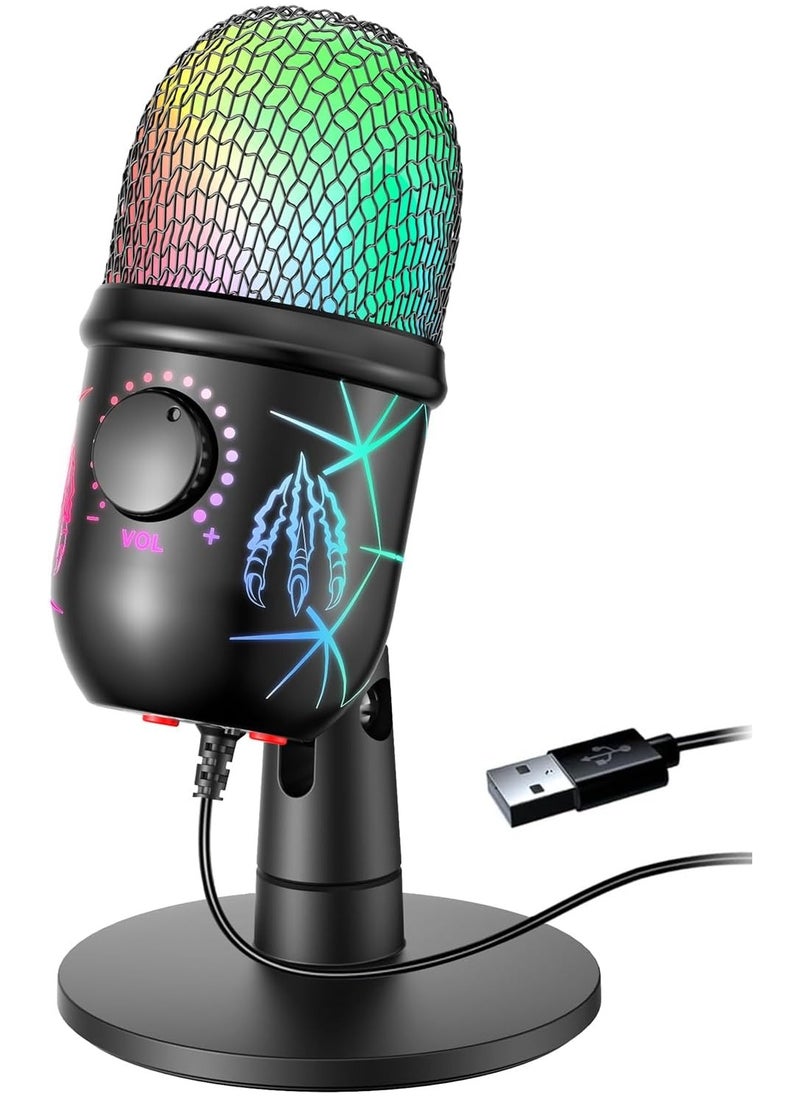 USB Microphone, Plug and Play Gaming Mic for PC, Mac, PS4/5, Podcast Microphone with RGB, Mute, Monitor, Noise Reduction, Volume Gain, Great for Recording, Streaming