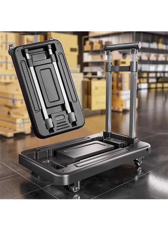 Folding Hand Truck, 4 Wheels Solid Construction Heavy Duty Utility Cart, Portable Fold Up Dolly, Compact and Lightweight for Luggage, Personal, Travel, Moving and Office Use