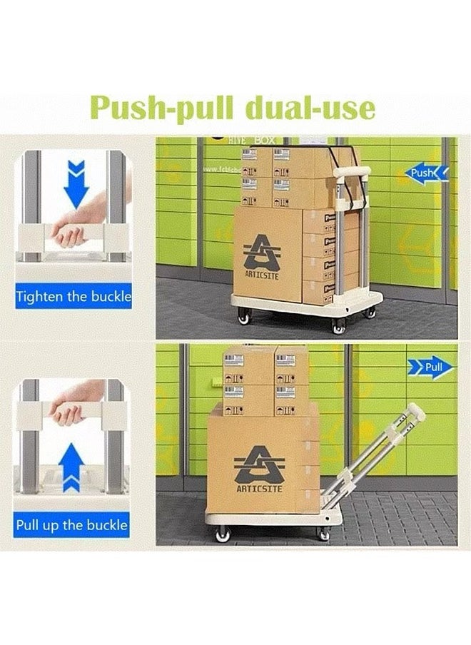 Folding Hand Truck, 4 Wheels Solid Construction Heavy Duty Utility Cart, Portable Fold Up Dolly, Compact and Lightweight for Luggage, Personal, Travel, Moving and Office Use