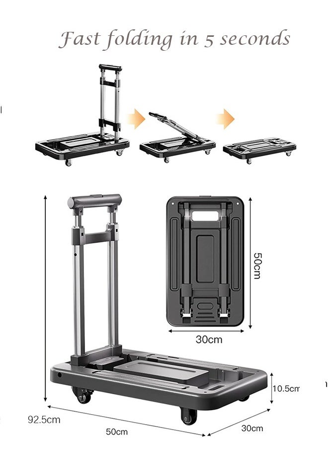 Folding Hand Truck, 4 Wheels Solid Construction Heavy Duty Utility Cart, Portable Fold Up Dolly, Compact and Lightweight for Luggage, Personal, Travel, Moving and Office Use