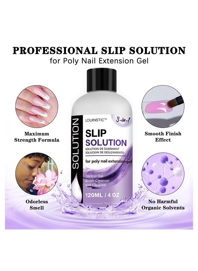 LOUINSTIC PolyGel Slip Solution 4 oz Anti-stick Polygel Nail Solutions Gel Nail Slip Liquid for Poly Nail Extension Gel