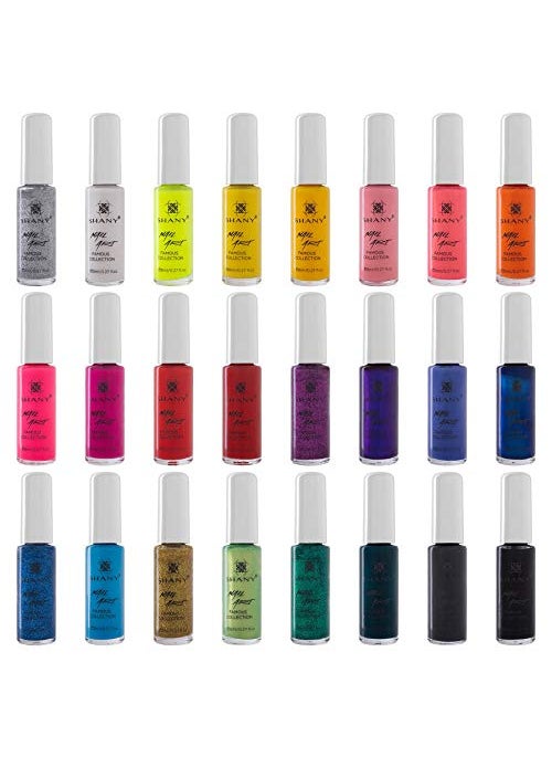 SHANY Nail Art Set Nail Polish - Glitter, Metallic, Pearls, Neon and Matte Nail Polish Nail Art Drawing Decoration Set With Built-in Thin Nail Art Brush - 24 Famous Colors Nail Polish Bulk
