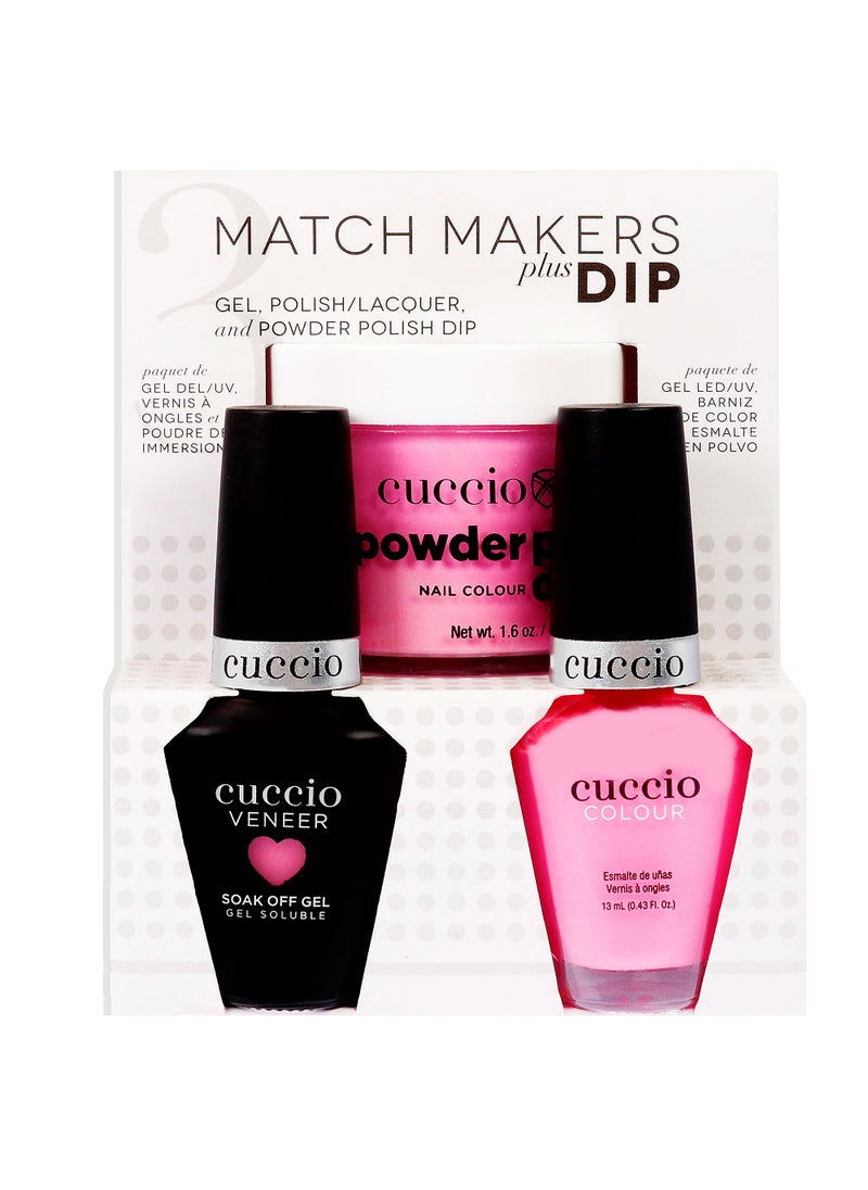 Cuccio Colour Match Makers Plus Dip - Punch Sorbet for Women - 3 Pc 1.6oz Pro Powder Polish Dip System, 0.44oz Veneer Soak Off Gel, 0.43oz Colour Nail Polish