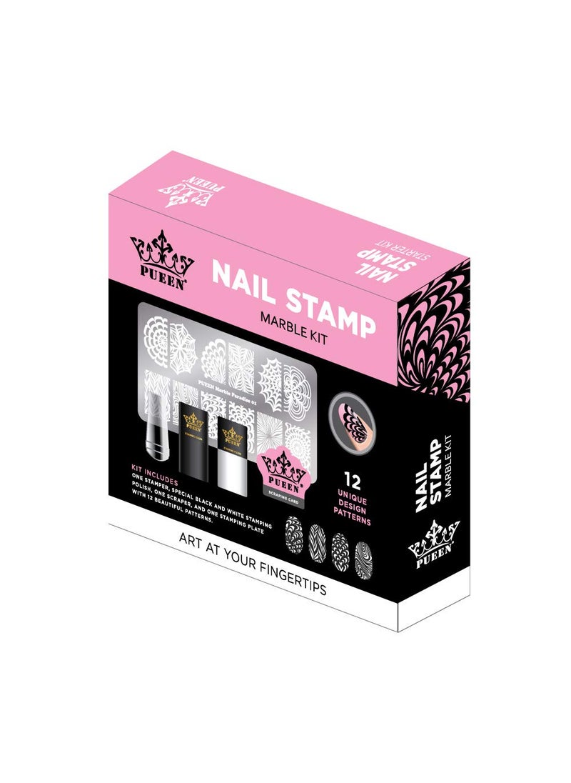PUEEN Nail Art Stamping Marble Kit - DIY Nailart Stamping Polish Stamper Scraper Image Plate Manicure Accessories Tools Gift Set - BH000947