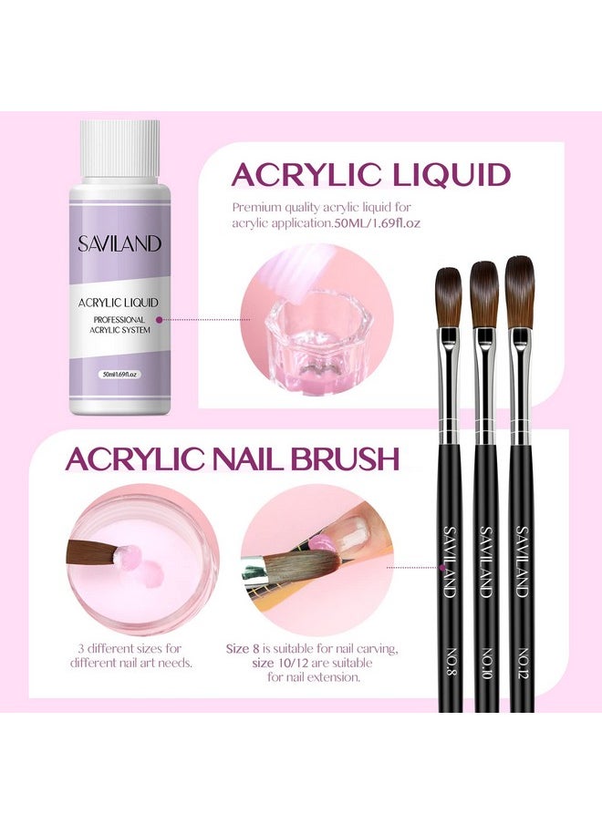 SAVILAND Acrylic Nail Kit with Drill, 15g Clear/White/Pink Acrylic Powder and Liquid Set with Nail Drill Acrylic Nail Brush Nail Forms Dappen Dish, Easy to Use Acrylic Nail Supplies for Beginners