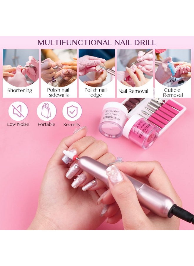 SAVILAND Acrylic Nail Kit with Drill, 15g Clear/White/Pink Acrylic Powder and Liquid Set with Nail Drill Acrylic Nail Brush Nail Forms Dappen Dish, Easy to Use Acrylic Nail Supplies for Beginners