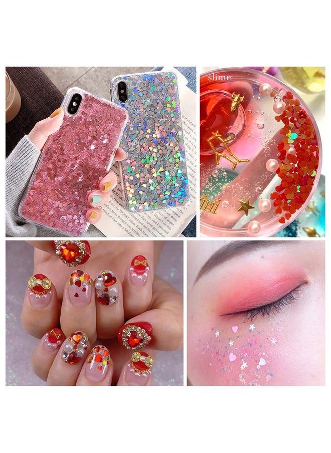 36 Colors Heart Glitter Nail Art Sequins, EBANKU Holographic Heart Shaped Nail Sequin Laser Heart Nail Art Flake Glitter Decals for Valentine's Day Face Eyes Nail Art Decoration DIY Craft (3 Boxes)