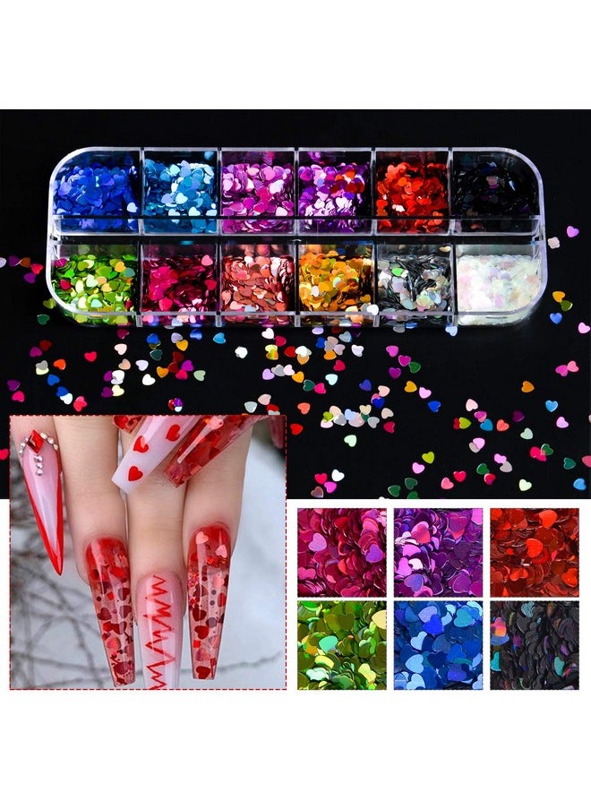 36 Colors Heart Glitter Nail Art Sequins, EBANKU Holographic Heart Shaped Nail Sequin Laser Heart Nail Art Flake Glitter Decals for Valentine's Day Face Eyes Nail Art Decoration DIY Craft (3 Boxes)