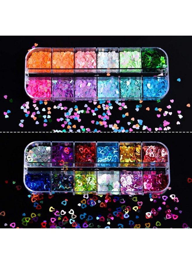 36 Colors Heart Glitter Nail Art Sequins, EBANKU Holographic Heart Shaped Nail Sequin Laser Heart Nail Art Flake Glitter Decals for Valentine's Day Face Eyes Nail Art Decoration DIY Craft (3 Boxes)