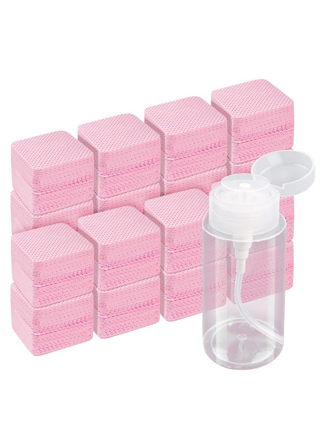 1080 PCS Pink Lint Free Nail Wipes, Eyelash Extension Wipes, Super Absorbent Soft Non-Woven with a Pump Dispenser Bottle Disposable Nail Polish Remover for Polish Clean Acrylic Nails Remover