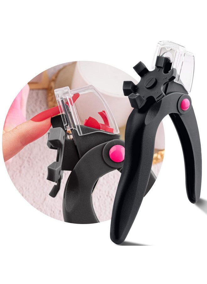 Belleboost Adjustable Acrylic Nail Clippers with Sizer, Catcher and Length Measurement, Black Professional Dial Stainless Steel Blade Nail Tips Cutter, Fake Nail Trimmer, Manicure Tool for Salon Home