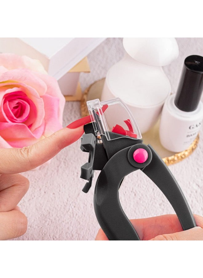 Belleboost Adjustable Acrylic Nail Clippers with Sizer, Catcher and Length Measurement, Black Professional Dial Stainless Steel Blade Nail Tips Cutter, Fake Nail Trimmer, Manicure Tool for Salon Home
