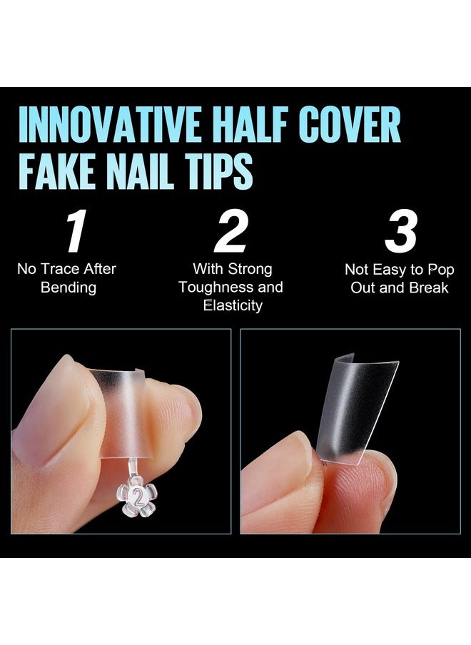TOMICCA Short Coffin Nail Tips, Acrylic Nails Half Cover Nail Tips, No C Curve Full Matte Soft Gel x Nail Tips, Nail Extension Tips for Beginner and Professional 240Pcs 12 Sizes