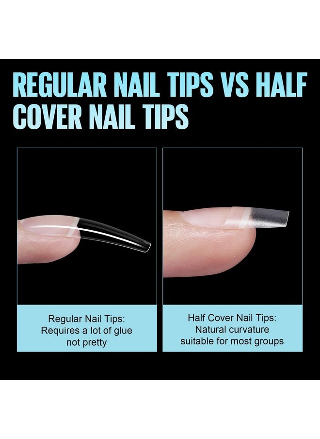 TOMICCA Short Coffin Nail Tips, Acrylic Nails Half Cover Nail Tips, No C Curve Full Matte Soft Gel x Nail Tips, Nail Extension Tips for Beginner and Professional 240Pcs 12 Sizes