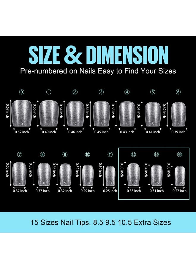 TOMICCA Extra Short Coffin Nail Tips, 450Pcs Full Cover Soft Acrylic Fake Gel Nail Tips for Nail Extension, 15 Sizes Pre-shaped Double-sided Matte with Box