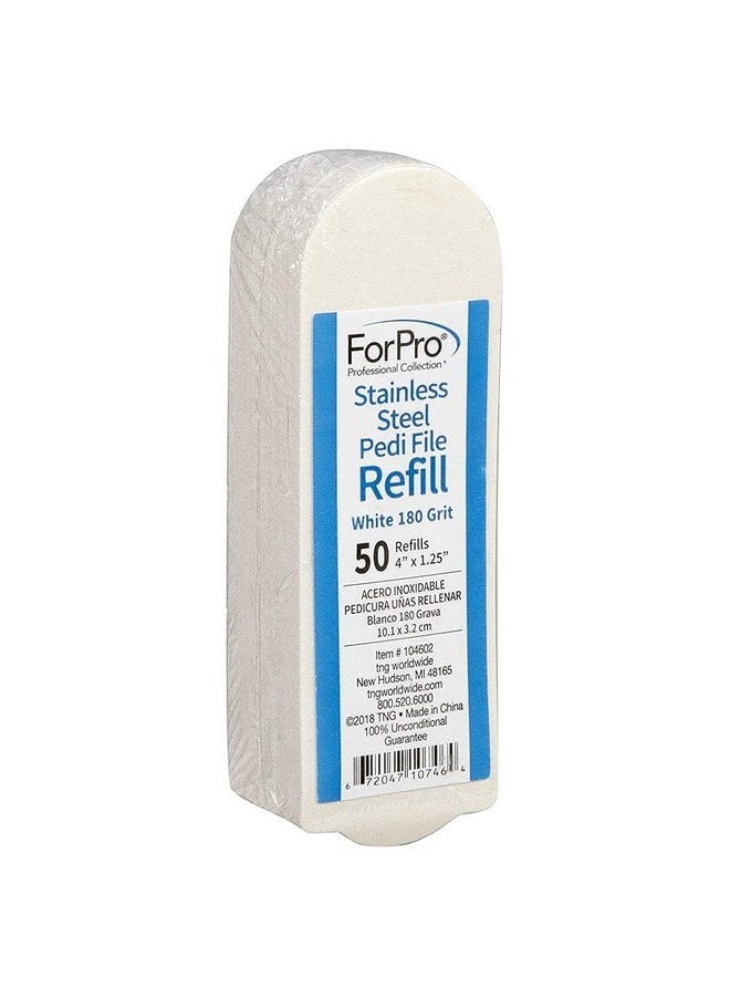 ForPro Professional Collection Stainless Steel Pedi File Refill, 180 Grit, White, EZ-Strip Peel Pedicure Refill Pads, 1.25” W x 4” L, 50-Count