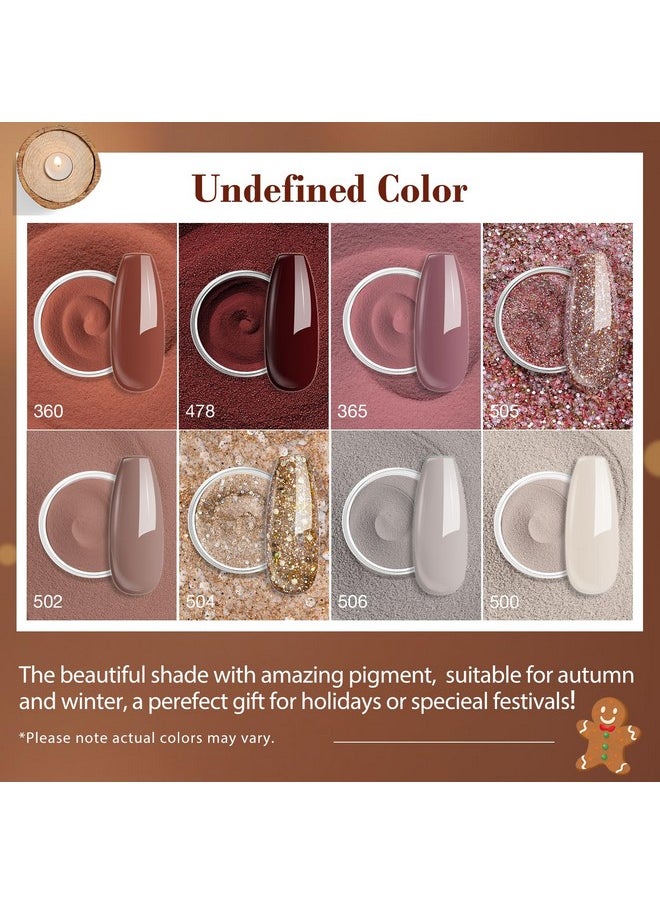 AZUREBEAUTY 30Pcs Dip Powder Nail Kit Starter with Nail Sticks, 8 Colors Christmas Winter Nude Brown Glitter, Dipping Powder Liquid Set with Matte/Base/Top Coat Activator for French Manicure Salon