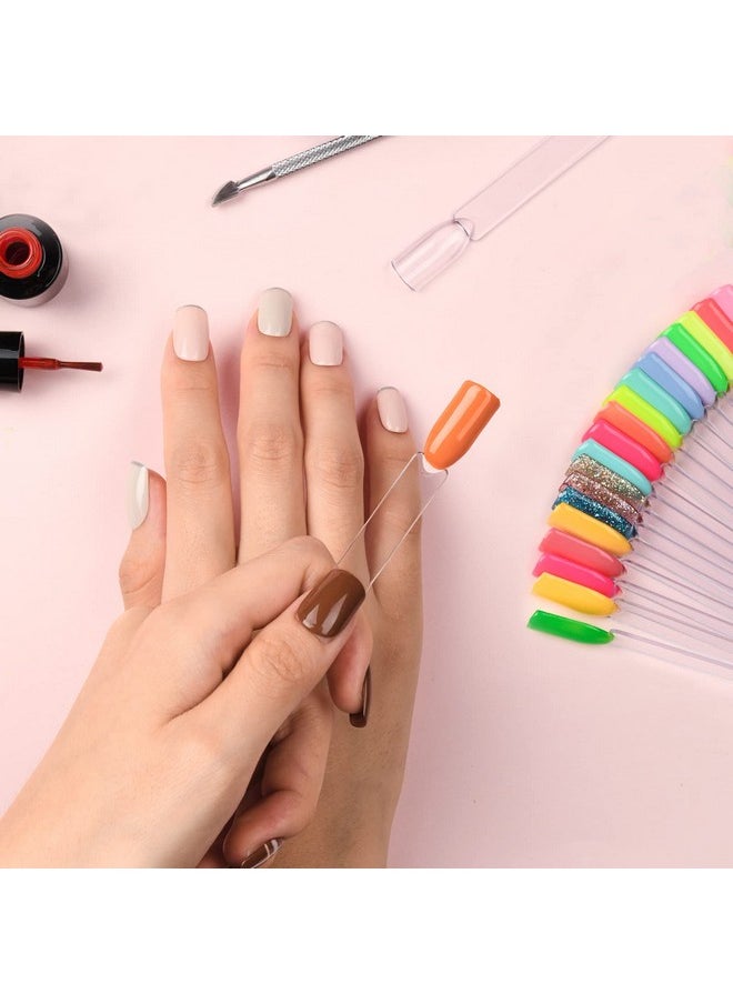 AZUREBEAUTY 50 Pcs Nail Color Sticks with Ring, Clear Fan Shape Nail Art Polish Display Tips, False Nail Sample Sticks, Nail Practice Color Display, Transparent nail Practice-Tips for Manicure