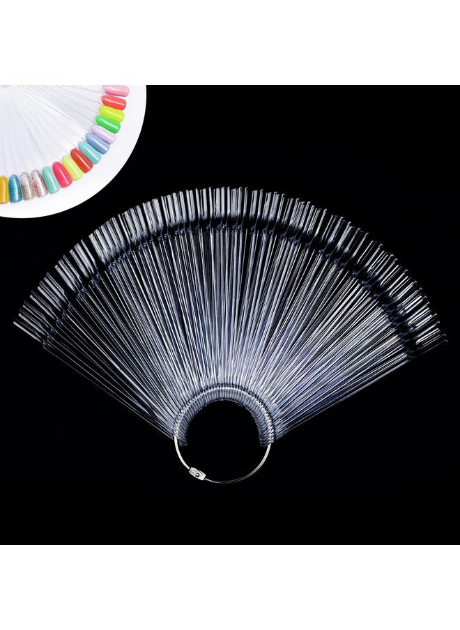 AZUREBEAUTY 50 Pcs Nail Color Sticks with Ring, Clear Fan Shape Nail Art Polish Display Tips, False Nail Sample Sticks, Nail Practice Color Display, Transparent nail Practice-Tips for Manicure