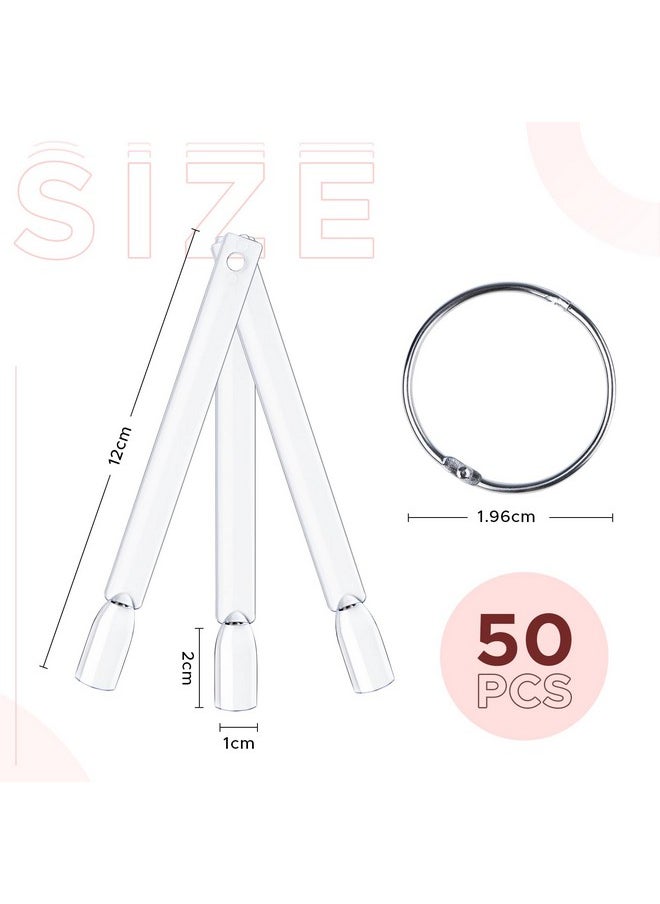 AZUREBEAUTY 50 Pcs Nail Color Sticks with Ring, Clear Fan Shape Nail Art Polish Display Tips, False Nail Sample Sticks, Nail Practice Color Display, Transparent nail Practice-Tips for Manicure