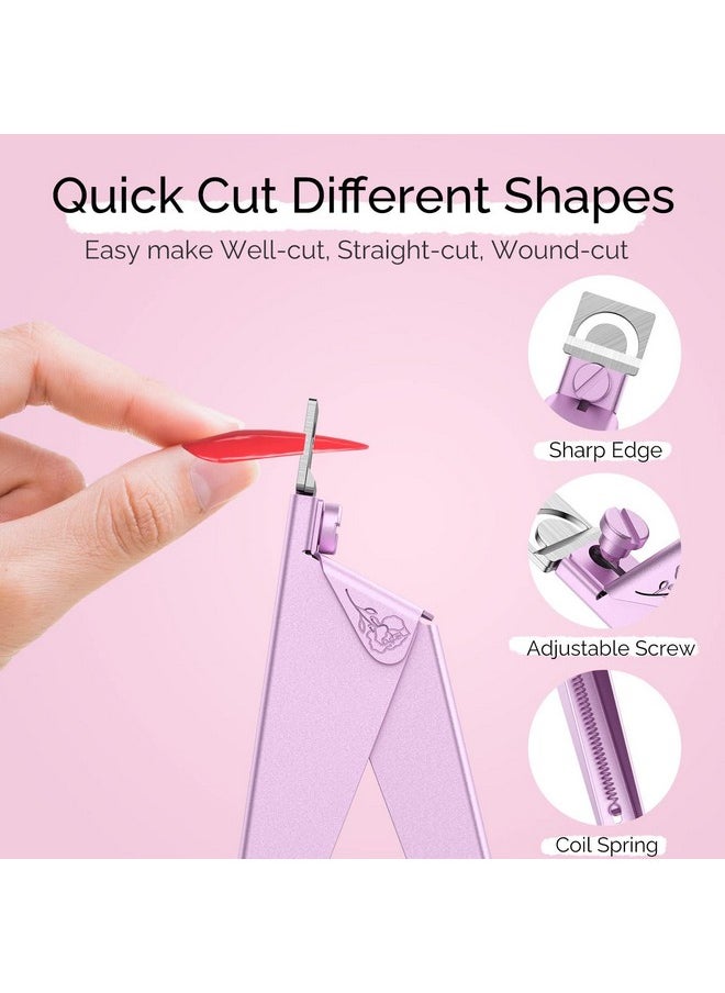 Melodysusie Acrylic Nail Clippers 4 in 1 Set, Adjustable Stainless Steel Nail Clippers for Acrylic Nails Tips, Professional Cuticle Nipper Cutter Cuticle Pusher Remover, Pink