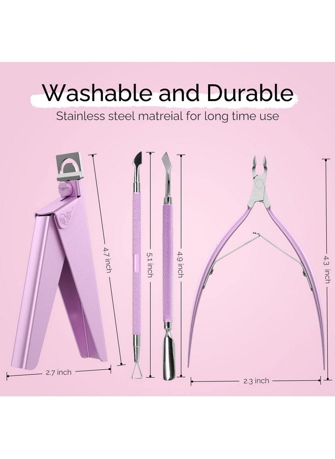 Melodysusie Acrylic Nail Clippers 4 in 1 Set, Adjustable Stainless Steel Nail Clippers for Acrylic Nails Tips, Professional Cuticle Nipper Cutter Cuticle Pusher Remover, Pink