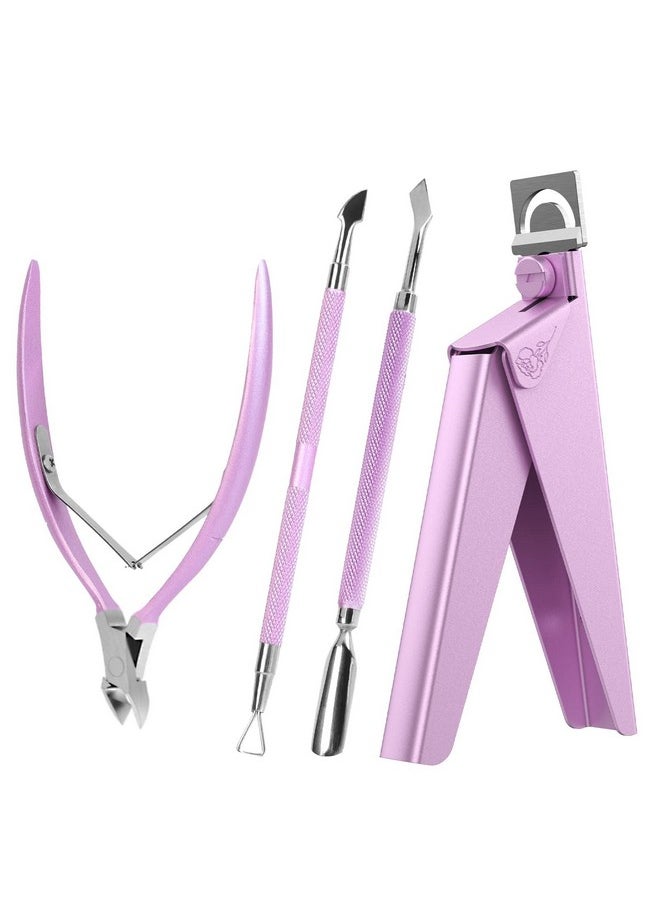 Melodysusie Acrylic Nail Clippers 4 in 1 Set, Adjustable Stainless Steel Nail Clippers for Acrylic Nails Tips, Professional Cuticle Nipper Cutter Cuticle Pusher Remover, Pink