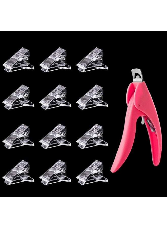 12Pcs Nail Tips Clip for Quick Building Polygel Nail Forms Nail Clips for Polygel Finger Nail Extension UV LED Builder Clamps Manicure Nail Art Tool with 1Pcs False Nail Tip Trimmer