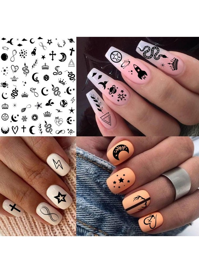 Bilizar 6 Sheets Self-Adhesive Snake Heart Moon Star Nail Art Sticker Decals, Abstract Lady Face Nail Stickers for Women DIY Manicure Decorations, Geometric Triangle Arrow Nail Decals Accessories Tip