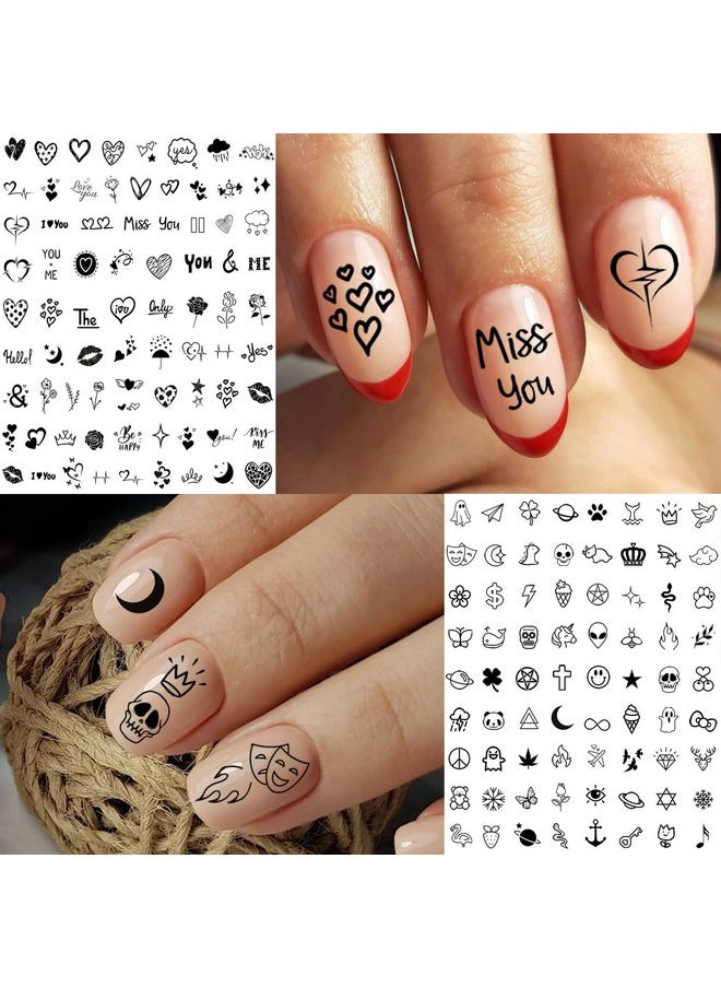 Bilizar 6 Sheets Self-Adhesive Snake Heart Moon Star Nail Art Sticker Decals, Abstract Lady Face Nail Stickers for Women DIY Manicure Decorations, Geometric Triangle Arrow Nail Decals Accessories Tip