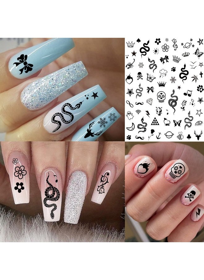 Bilizar 6 Sheets Self-Adhesive Snake Heart Moon Star Nail Art Sticker Decals, Abstract Lady Face Nail Stickers for Women DIY Manicure Decorations, Geometric Triangle Arrow Nail Decals Accessories Tip