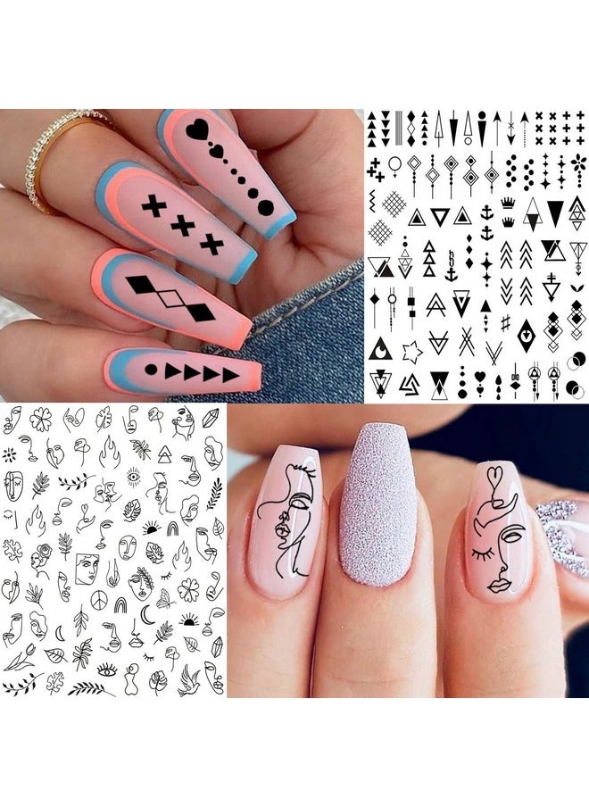 Bilizar 6 Sheets Self-Adhesive Snake Heart Moon Star Nail Art Sticker Decals, Abstract Lady Face Nail Stickers for Women DIY Manicure Decorations, Geometric Triangle Arrow Nail Decals Accessories Tip