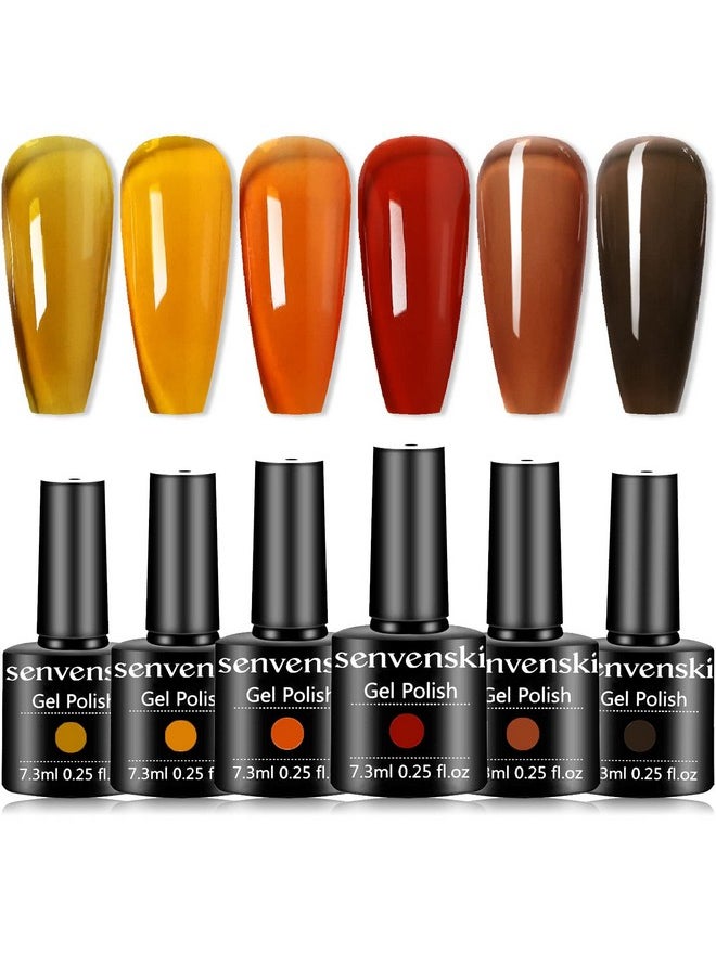 senvenski Tortoise Shell Nails, Orange Jelly Gel Nail Polish Crystal Translucent Sheer Clear Red Coral Grey Amber Brown Gift UV LED Art Varnish Kit (BT6-002)