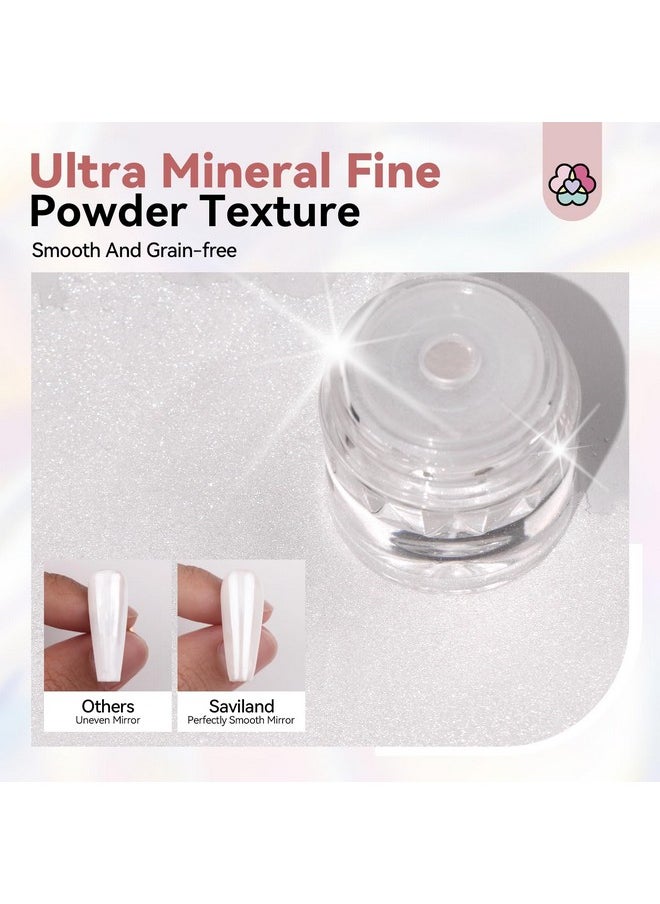 Saviland White Pearl Chrome Nail Powder: 1g Metallic Mirror Effect Chrome Powder for Nails Aurora Mermaid Chrome Nail Powder for Gel Polish Nail Art Decoration Pearl Glitter Pigment Dust Kit Home DIY