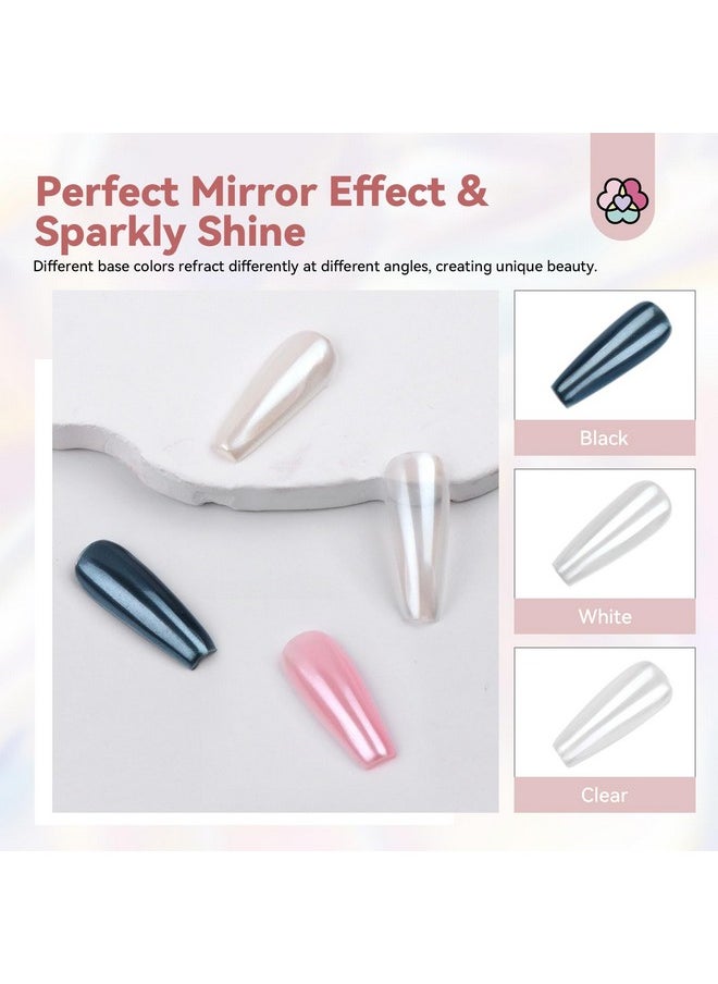 Saviland White Pearl Chrome Nail Powder: 1g Metallic Mirror Effect Chrome Powder for Nails Aurora Mermaid Chrome Nail Powder for Gel Polish Nail Art Decoration Pearl Glitter Pigment Dust Kit Home DIY