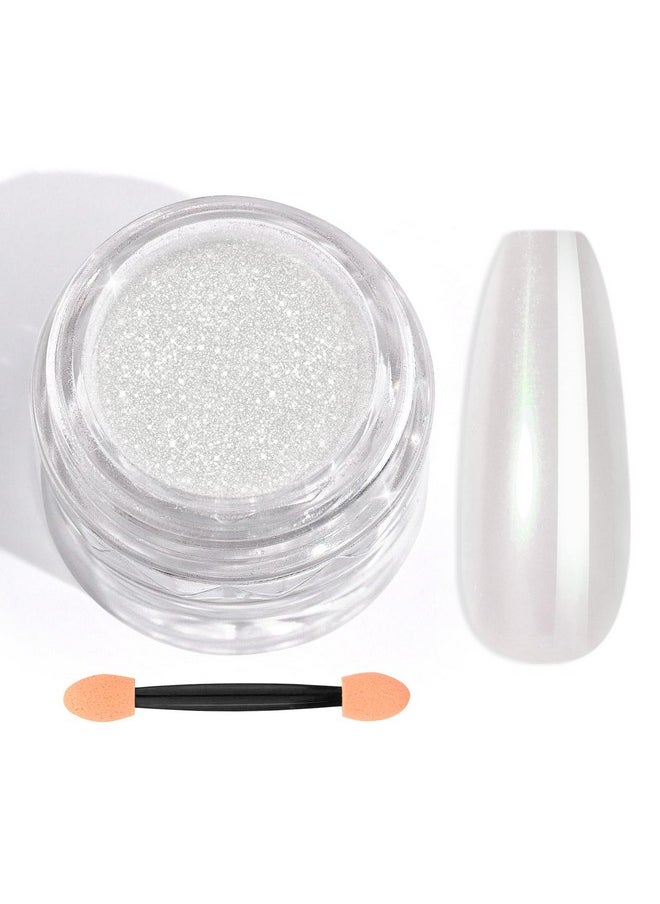 Saviland White Pearl Chrome Nail Powder: 1g Metallic Mirror Effect Chrome Powder for Nails Aurora Mermaid Chrome Nail Powder for Gel Polish Nail Art Decoration Pearl Glitter Pigment Dust Kit Home DIY