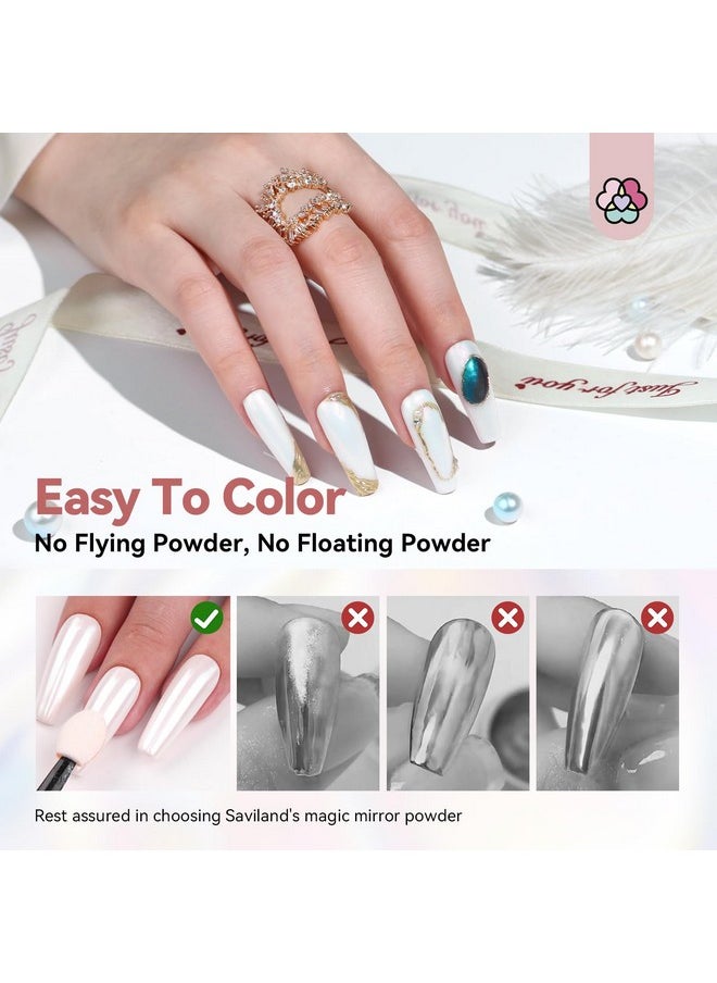 Saviland White Pearl Chrome Nail Powder: 1g Metallic Mirror Effect Chrome Powder for Nails Aurora Mermaid Chrome Nail Powder for Gel Polish Nail Art Decoration Pearl Glitter Pigment Dust Kit Home DIY
