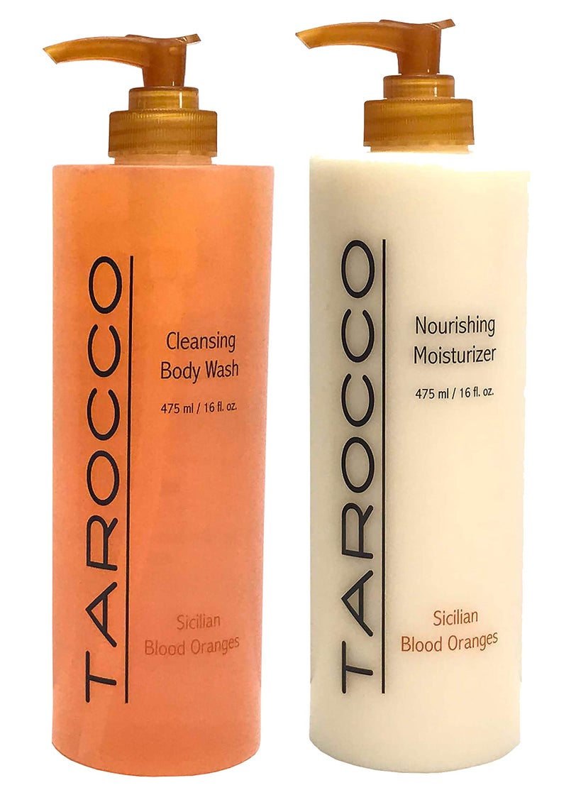 Baronessa Cali Tarocco Skin Care Set: Sicilian Blood Oranges Nourishing Moisturizer Body Lotion + Cleansing Body Wash - 16 Ounce